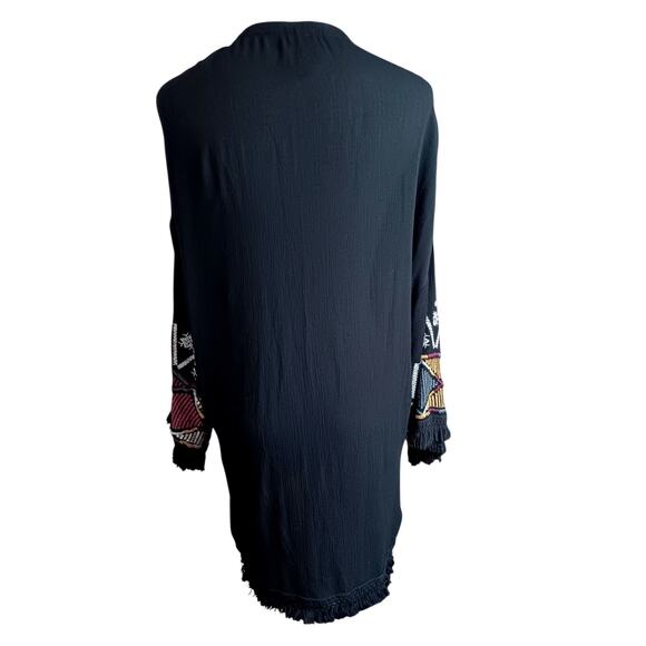 KNOX ROSE Artsy Embroidered Kimono Duster Cardigan Jacket XS Fringe‎ Open Front - Picture 2 of 9